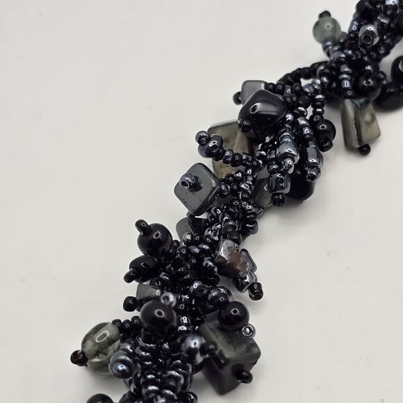 Retro Cluster Beaded Color Ink Black Stone Seed Bead Necklace Bracelet Set - Picture 11 of 16